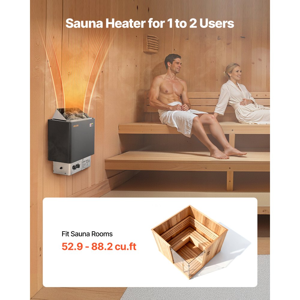 VEVOR Sauna Heater, 2KW AC 120V Electric Sauna Stove, Dry Steam Bath Saunas Stove with Pre-Drilled Bracket, Fit 52.9 to 88.2 CU.FT Saunas Rooms, Steam Bath Stoves for Home, Commercial, Leisure Venues