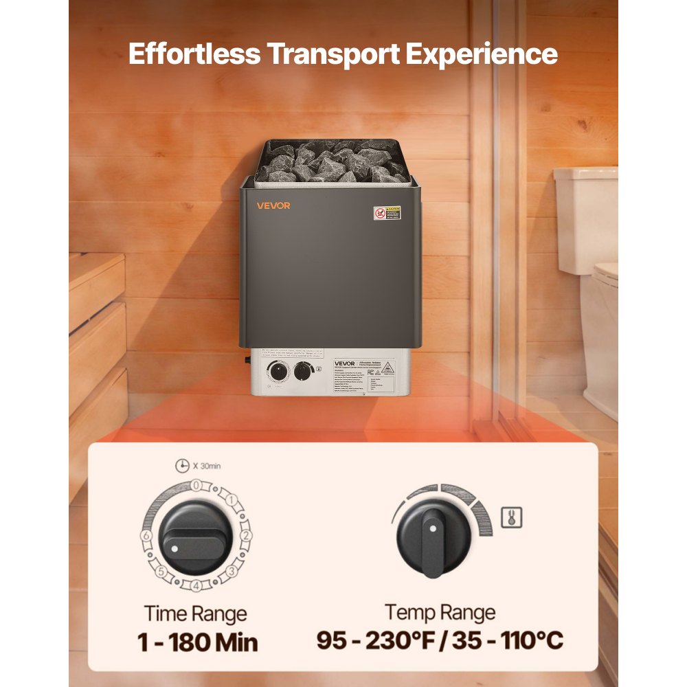 VEVOR Sauna Heater, 2KW AC 120V Electric Sauna Stove, Dry Steam Bath Saunas Stove with Pre-Drilled Bracket, Fit 52.9 to 88.2 CU.FT Saunas Rooms, Steam Bath Stoves for Home, Commercial, Leisure Venues