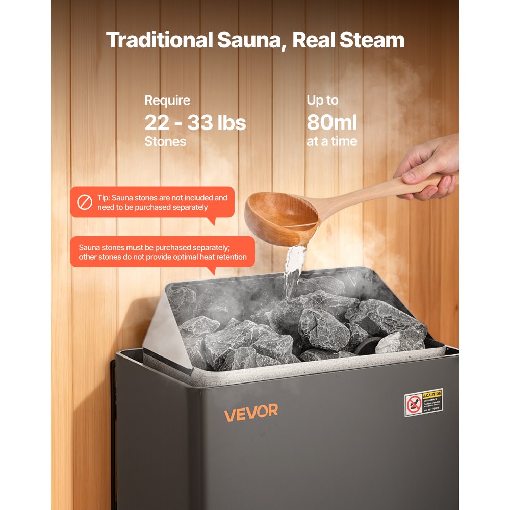 VEVOR Sauna Heater, 2KW AC 120V Electric Sauna Stove, Dry Steam Bath Saunas Stove with Pre-Drilled Bracket, Fit 52.9 to 88.2 CU.FT Saunas Rooms, Steam Bath Stoves for Home, Commercial, Leisure Venues