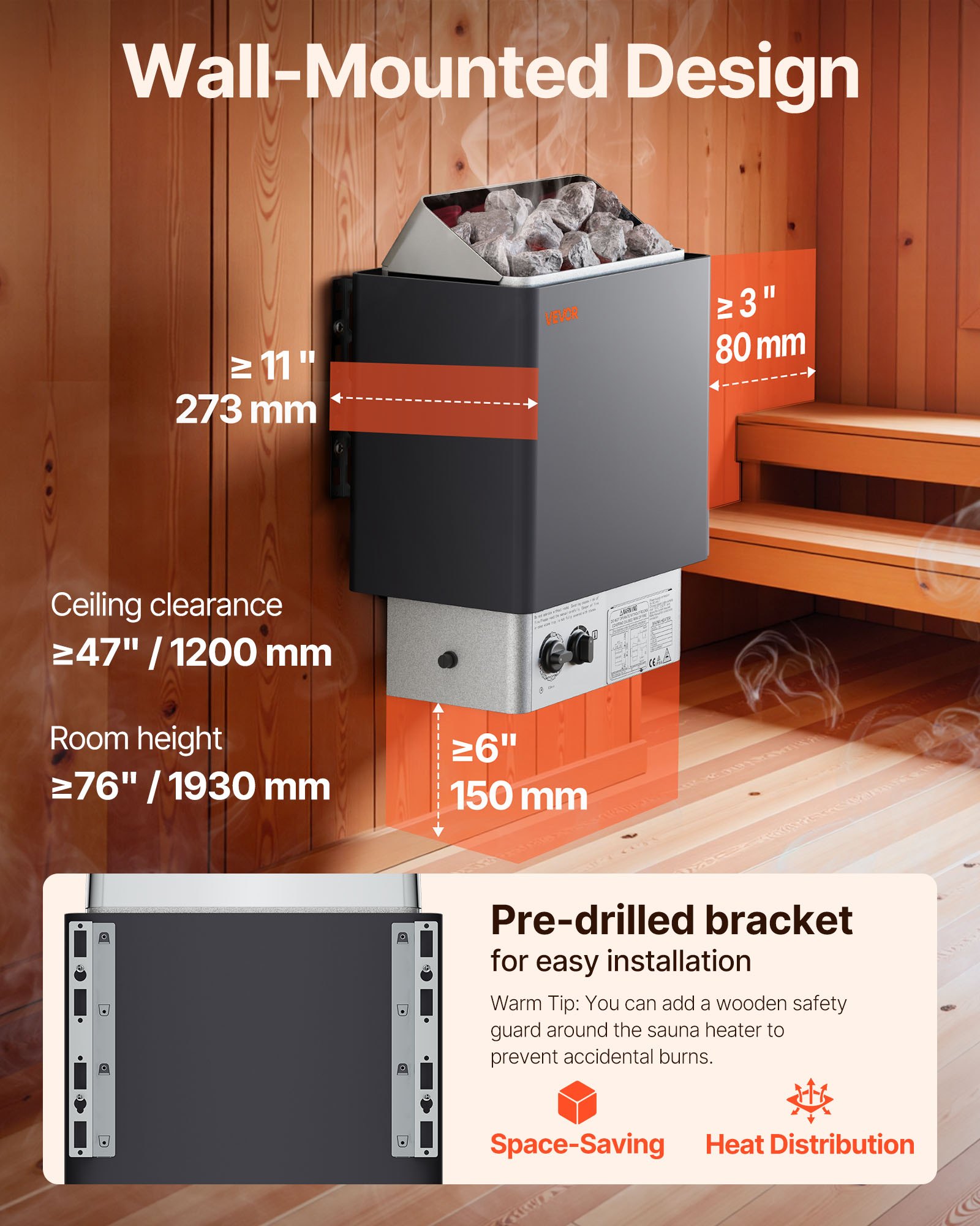 VEVOR Sauna Heater, 4.5KW 220V Electric Sauna Stove, Steam Bath Sauna Heater with Built-In Controls, 3h Timer and Adjustable Temp for Max. 105-210 Cubic Feet, Home Hotel Spa Shower Use