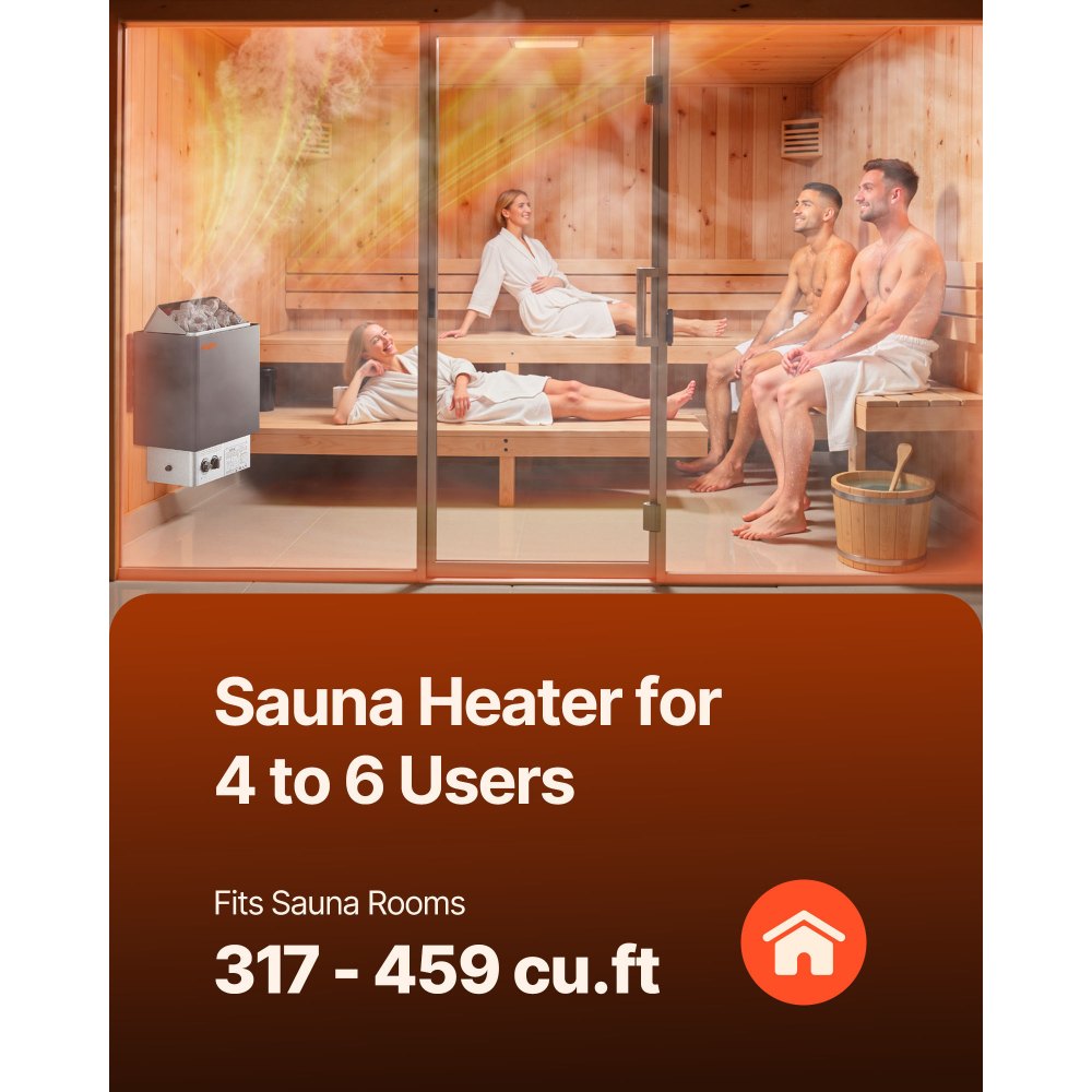 VEVOR 9KW Sauna Heater, Steam Bath Sauna Heater with Built-In Controls, Electric Sauna Stove, 3h Timer and Adjustable Temp for Max. 317-459 Cubic Feet, Home Hotel Spa Shower Use 220V