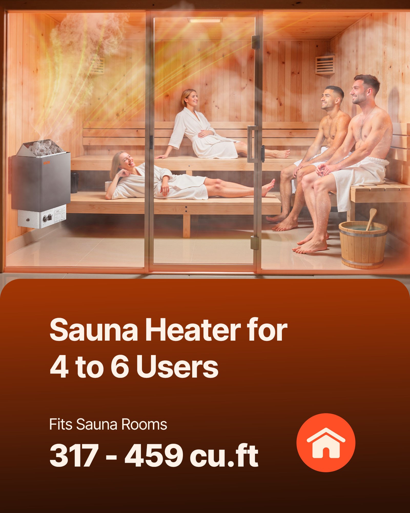 VEVOR 9KW Sauna Heater, Steam Bath Sauna Heater with Built-In Controls, Electric Sauna Stove, 3h Timer and Adjustable Temp for Max. 317-459 Cubic Feet, Home Hotel Spa Shower Use 220V