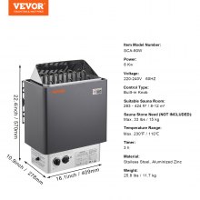 VEVOR 8KW Electric Sauna Heater Stove Built-In Control for 8-12 m³ Home Spa