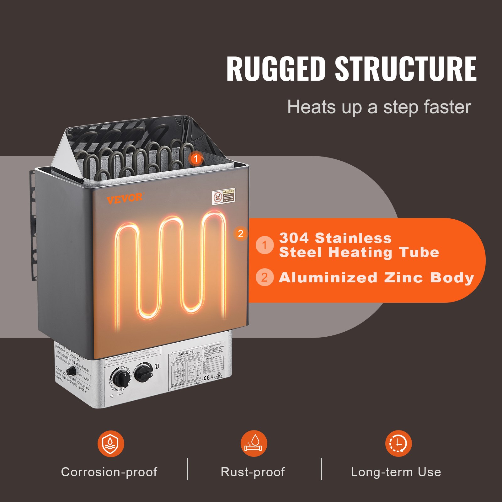 VEVOR Sauna Heater, 8KW Electric Sauna Stove, 400V 3N Portable Indoor/Outdoor Sauna Heater with 3h Timer, Built-In Controls for 8-12 m³ Home, Commercial Hotel Spa Shower Use, Max 110℃