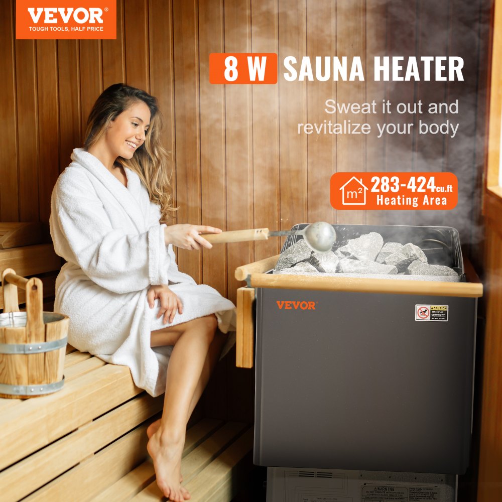 VEVOR Sauna Heater, 8KW Electric Sauna Stove, 400V 3N Portable Indoor/Outdoor Sauna Heater with 3h Timer, Digital Controller for 8-12 m³ Home, Commercial Hotel Spa Shower Use, Max 110℃