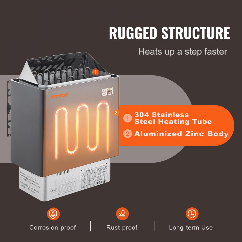 VEVOR Sauna Heater, 8KW Electric Sauna Stove, 400V 3N Portable Indoor/Outdoor Sauna Heater with 3h Timer, Digital Controller for 8-12 m³ Home, Commercial Hotel Spa Shower Use, Max 110℃