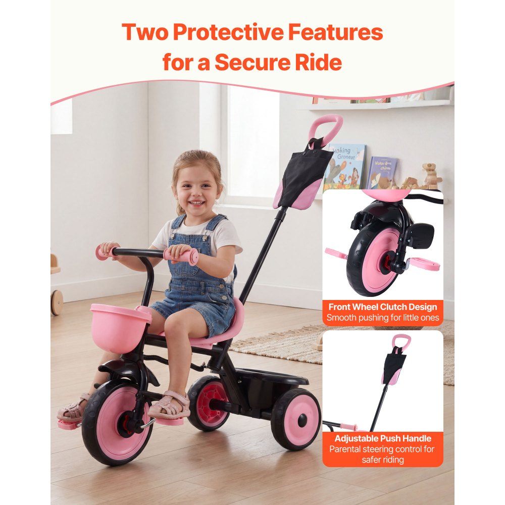 VEVOR Toddler Tricycle & Stroller for 18 Months to 5 Year Old, Kids Trike with Parent Push Handle, Adjustable Seat & Storage for Outdoor Play, Tricycle for Toddlers, Birthday Toy for Boys and Girls