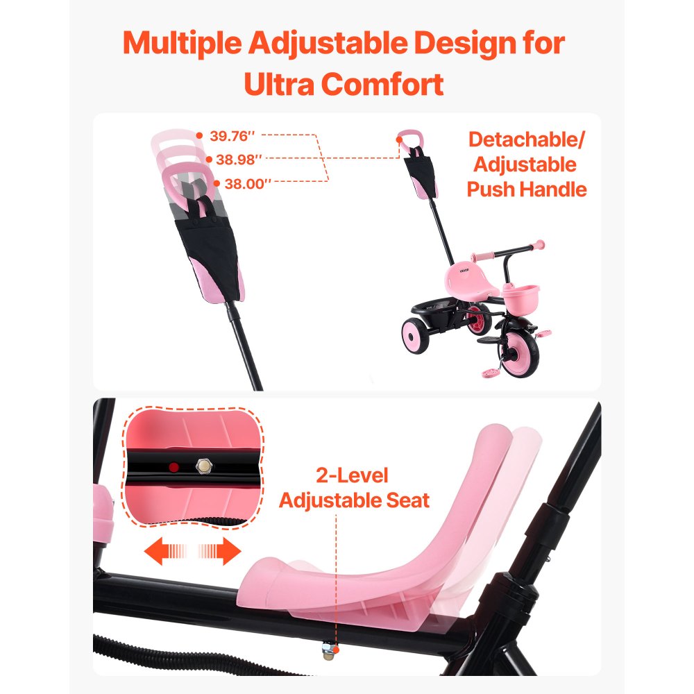VEVOR Toddler Tricycle & Stroller for 18 Months to 5 Year Old, Kids Trike with Parent Push Handle, Adjustable Seat & Storage for Outdoor Play, Tricycle for Toddlers, Birthday Toy for Boys and Girls