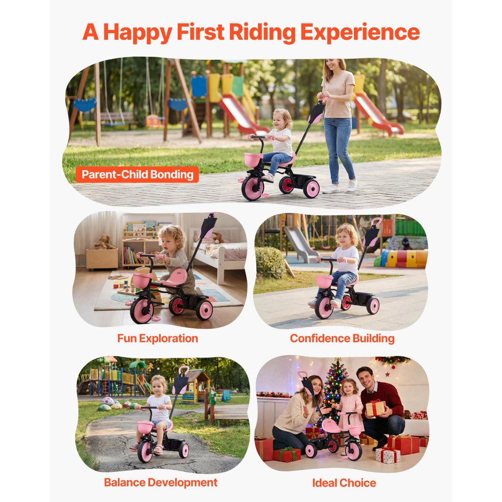 VEVOR Toddler Tricycle & Stroller for 18 Months to 5 Year Old, Kids Trike with Parent Push Handle, Adjustable Seat & Storage for Outdoor Play, Tricycle for Toddlers, Birthday Toy for Boys and Girls