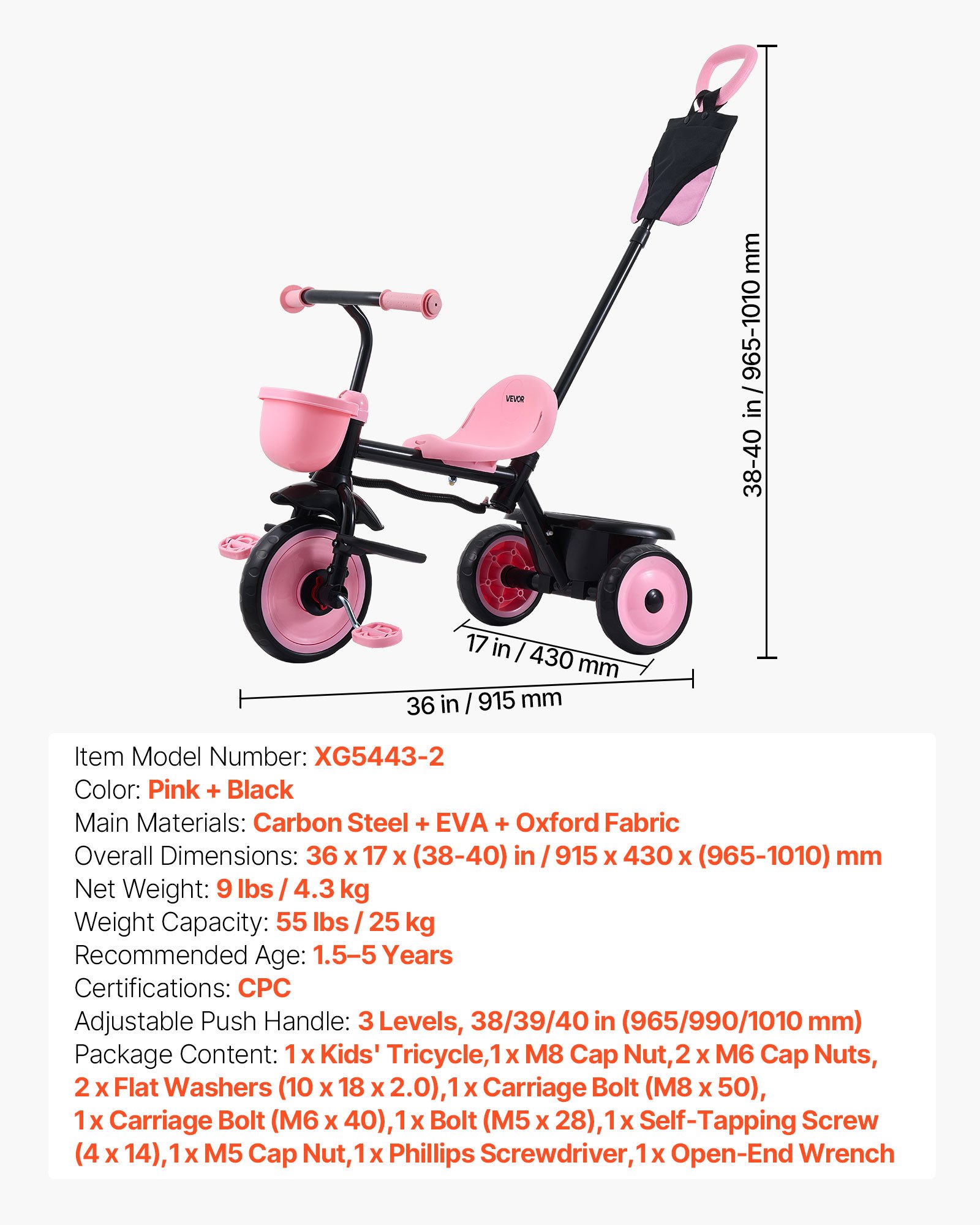 VEVOR Toddler Tricycle & Stroller for 18 Months to 5 Year Old, Kids Trike with Parent Push Handle, Adjustable Seat & Storage for Outdoor Play, Tricycle for Toddlers, Birthday Toy for Boys and Girls