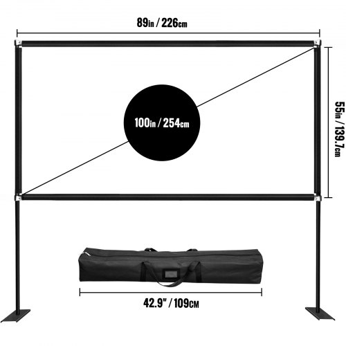 VEVOR Outdoor Movie Screen w/ Stand, 100" Portable Movie Screen, 16:9 HD Wide Angle Outdoor Projector Screen, Front & Rear Projection, w/ Storage Bag & Stand for Office Home Theater Outdoor Indoor Use
