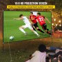 VEVOR 135inch portable projector screen displaying a soccer match outdoors.