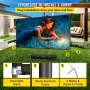 VEVOR 135inch portable projector screen setup in outdoor garden with detachable stand.