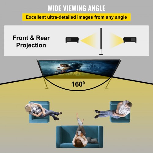 VEVOR Outdoor Movie Screen w/ Stand, 150" Portable Movie Screen, 16:9 HD Wide Angle Outdoor Projector Screen, Front & Rear Projection, w/ Storage Bag & Stand for Office Home Theater Outdoor Indoor Use