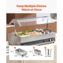 Commercial Soup Warmer Soup Station with Cover 2-Pot & 6-Pan Soup Kettle