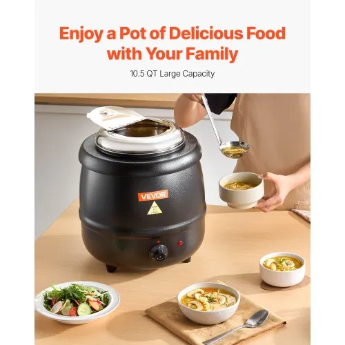 cigarette lighter soup warmer VEVOR Electric Soup Warmer 10QT Commercial Soup Kettle with 304 Stainless Steel Detachable Insert Pot 95~176°F Adjustable Temperature Soup Station