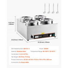 Commercial Soup Warmer Soup Station with 4*6.34Qt Pot Soup Kettle Warmer