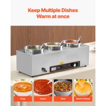 Commercial Soup Warmer Soup Station with 3*6.34Qt Pot Soup Kettle Warmer