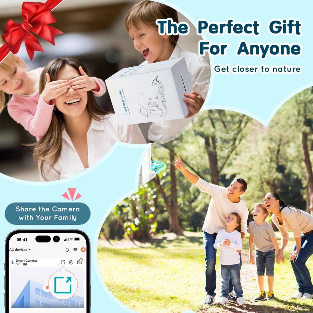 VEVOR Smart Bird Feeder with Camera, 2K HD AI Identify 10000+ Bird Species, Solar-Powered Bird Watching Camera with Auto Capture & Instant Notify, Wireless Outdoor Gift for Bird Lover (2 Solar Panels)