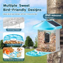 VEVOR Smart Bird Feeder with Camera 2K HD AI Identify Bird Species Solar-Powered