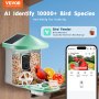 VEVOR Smart Bird Feeder med kamera 2K HD AI Identifiera fågelarter Soldriven