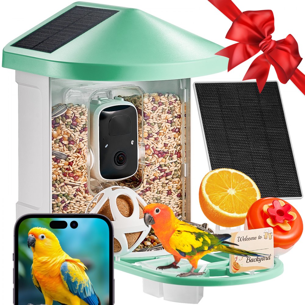 VEVOR Smart Bird Feeder with Camera AI Identify 10000+ Bird Specie Solar-Powered