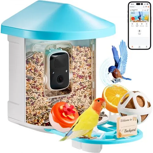 VEVOR Smart Bird Feeder with Camera, 2K HD AI Identify 10,000+ Bird Species, Solar-Powered Bird Watching Camera with Auto Capture & Instant Notify, Wireless Outdoor Ideal Gift for Bird Lovers (Green)