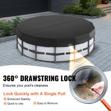 VEVOR 4.57m Round Pool Cover, Solar Covers for Above Ground Pools, Safety Pool Cover with Drawstring Design, 420D Oxford Fabric Winter Pool Cover, Waterproof and Dustproof, Black