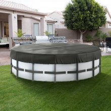 VEVOR Cobertor de piscina redondo de 15 pies, cubiertas solares para piscinas elevadas, cubierta de seguridad para piscina con diseño de cordón, cubierta de piscina de verano de tela Oxford 420D, impermeable y a prueba de polvo, negro