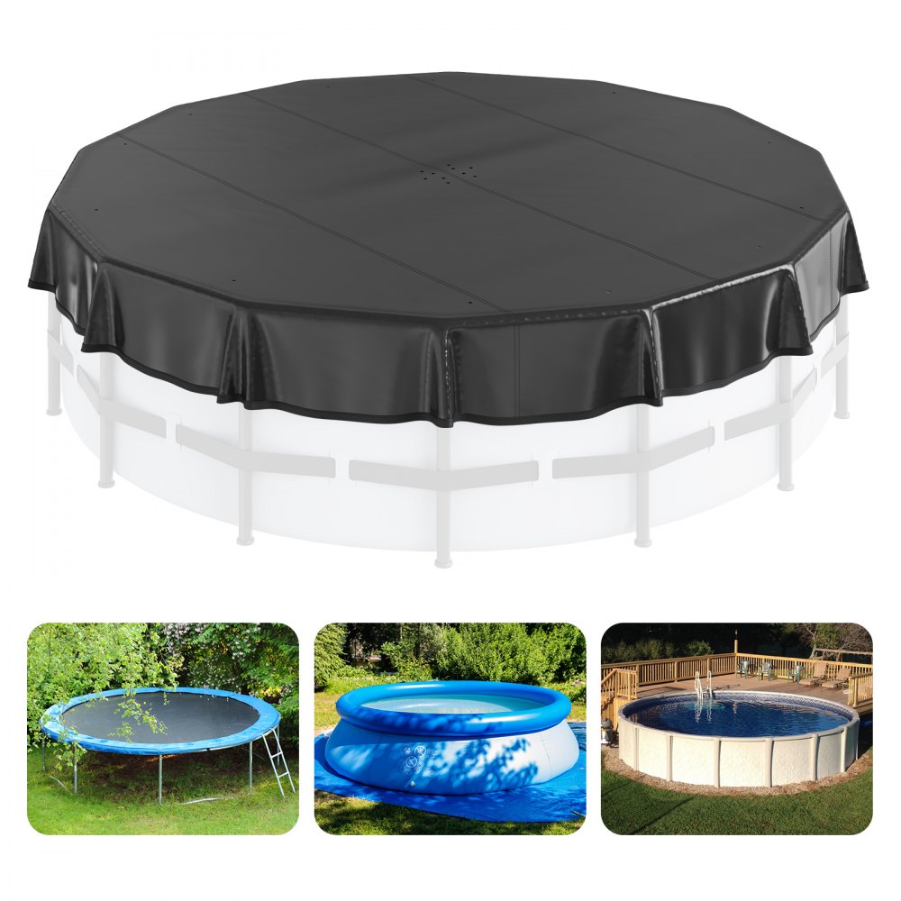 VEVOR Bâche de piscine ronde de 4,6 m, couvertures solaires pour piscines hors sol, couverture de sécurité avec cordon de serrage, couverture de piscine d'été en PVC, imperméable et anti-poussière, noire