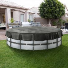 VEVOR Cobertor de piscina redondo de 15 pies, cubiertas solares para piscinas elevadas, cubierta de seguridad para piscina con diseño de cordón, cubierta de piscina de verano de PVC, impermeable y a prueba de polvo, negro