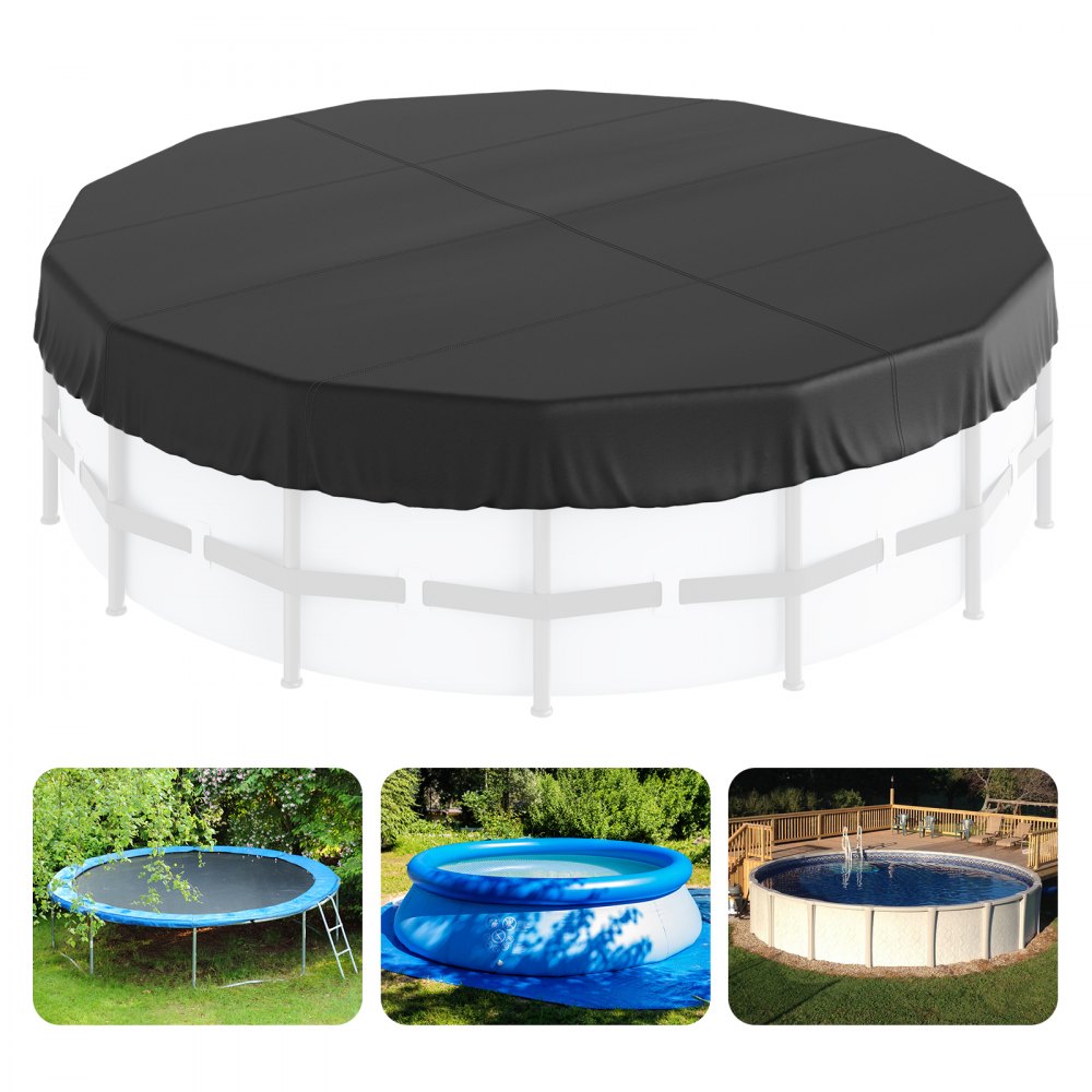 Kulatý kryt bazénu VEVOR 18 ft, solární kryty pro nadzemní bazény, bezpečnostní kryt bazénu se šňůrkou, zimní kryt bazénu z 420D Oxford Fabric, vodotěsný a prachotěsný, černý
