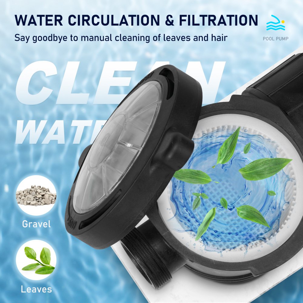 Bomba de piscina VEVOR de 1,5 HP, 115 V, 1100 W, de una sola velocidad para piscinas elevadas, potente con filtro de cesta, caudal máximo de 5280 GPH, certificación ETL de seguridad.