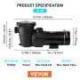 VEVOR Swimming Pool Pump 1.5HP 115V 1100W, Single Speed Pumps for Above Ground, Powerful Pool Pumps with Strainer Filter Basket, 5280 GPH Max. Flow, Certification of ETL for Security