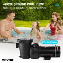 VEVOR Swimming Pool Pump, 1.5 HP 115 V, 1100 W Single Speed Pump for In/Above Ground Pool w/ Strainer Basket, 5280 GPH Max. Flow, Certification of ETL for Security