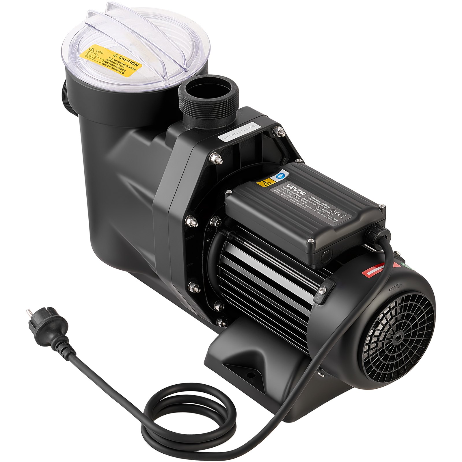 VEVOR Pool Pump, 1300W, 28,800 L/H Max Flow Single Speed Swimming Pool Pump, AC 220-240V, 2850 RPM, 17 m Max Head, with 24-Hour Timer & Filter Basket, for Above-Ground & In-Ground Pools, Hot Tubs, Spas