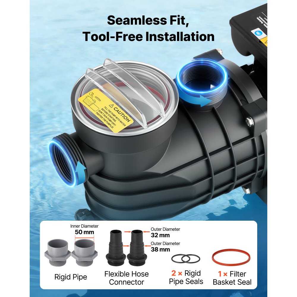 VEVOR Above Ground Pool Pump, 180W, 10,800 L/H Max Flow Single Speed Swimming Pool Pump, AC 220-240V, 2850 RPM, 8 m Max Head Lift, with Filter Basket & Lid, for Above Ground Pools, Hot Tubs, and Spas