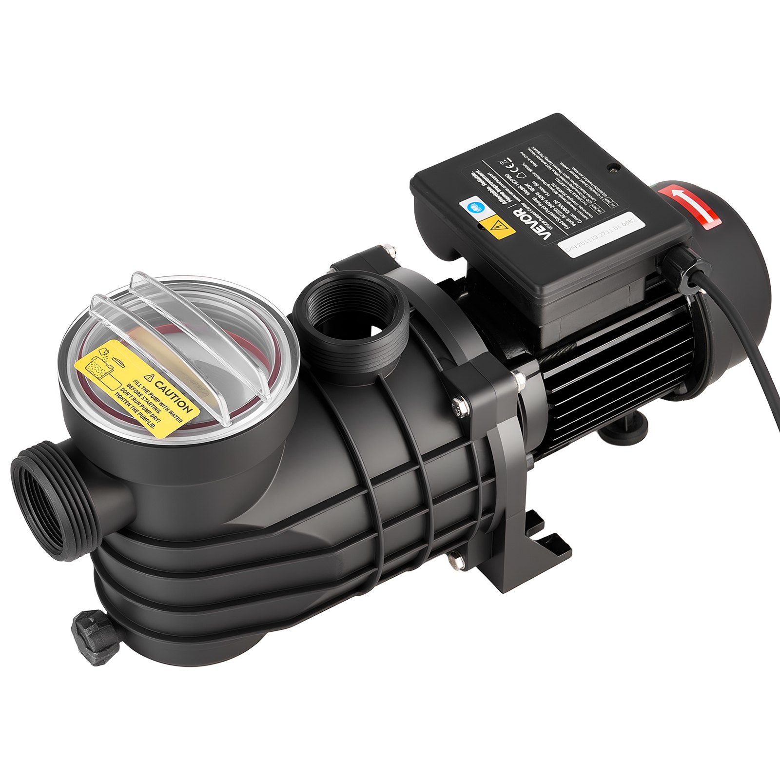 VEVOR Above Ground Pool Pump, 180W, 10,800 L/H Max Flow Single Speed Swimming Pool Pump, AC 220-240V, 2850 RPM, 8 m Max Head Lift, with Filter Basket & Lid, for Above Ground Pools, Hot Tubs, and Spas