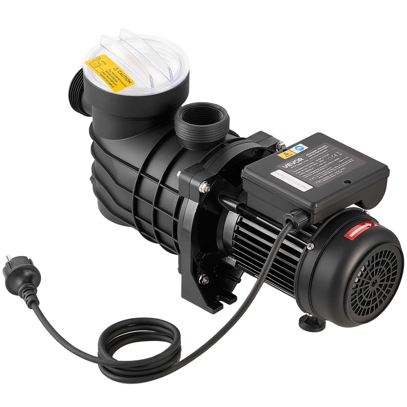 VEVOR Above Ground Pool Pump, 180W, 10,800 L/H Max Flow Single Speed Swimming Pool Pump, AC 220-240V, 2850 RPM, 8 m Max Head Lift, with Filter Basket & Lid, for Above Ground Pools, Hot Tubs, and Spas