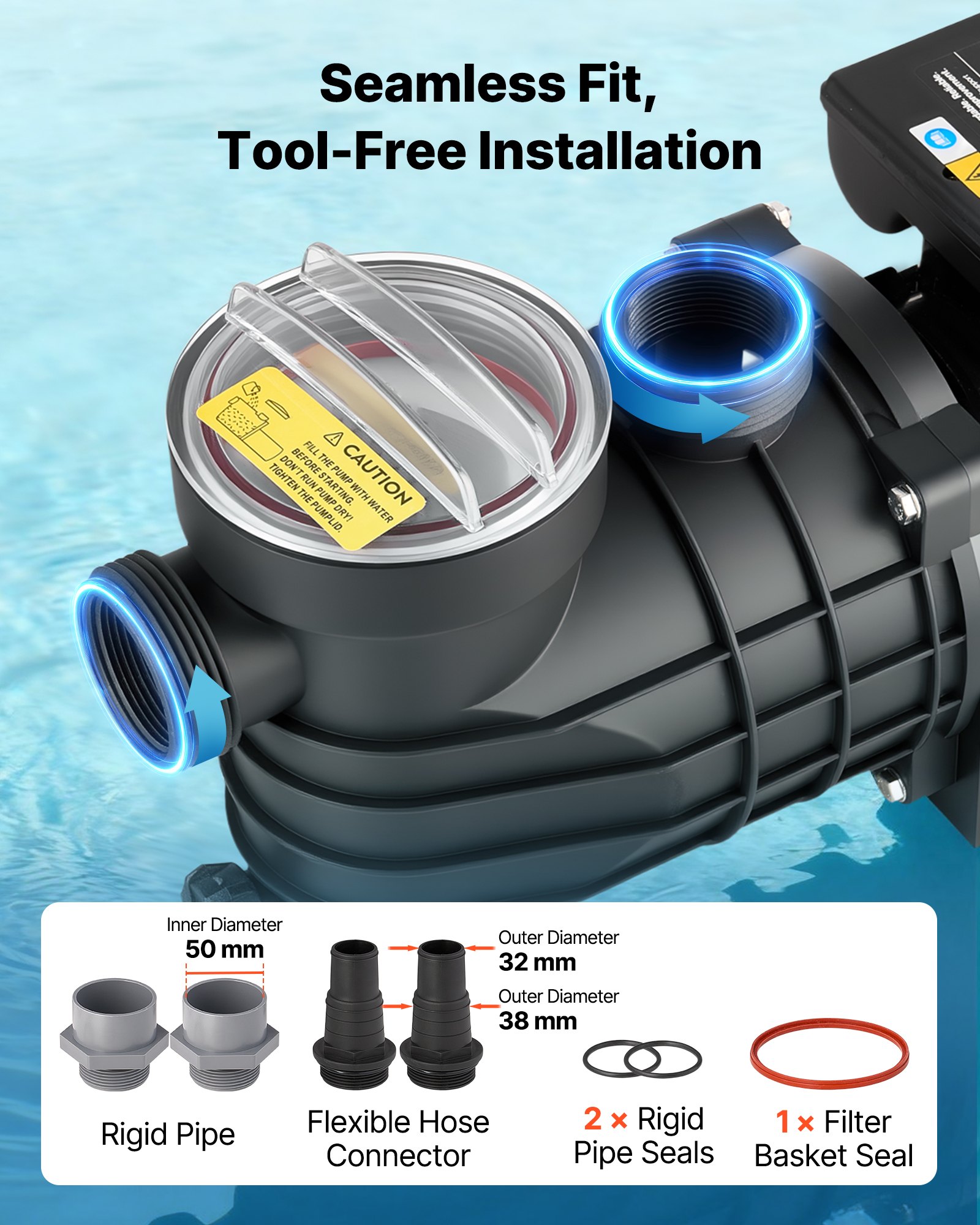 VEVOR Above Ground Pool Pump, 250W, 11,700 L/H Max Flow Single Speed Swimming Pool Pump, AC 220-240V, 2850 RPM, 8 m Max Head Lift, with Filter Basket & Lid, for Above Ground Pools, Hot Tubs, and Spas