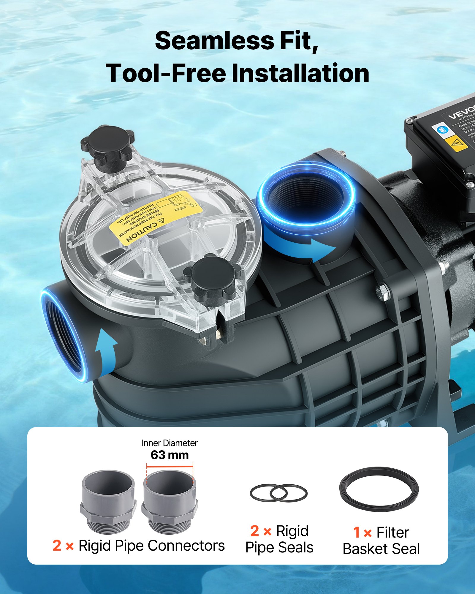 VEVOR Pool Pump, 3000W, 35,000 L/H Max Flow Single Speed Swimming Pool Pump, AC 220-240V, 2860 RPM, 19 m Max Head, with 24-Hour Timer & Filter Basket, for Above-Ground & In-Ground Pools, Hot Tubs, Spas