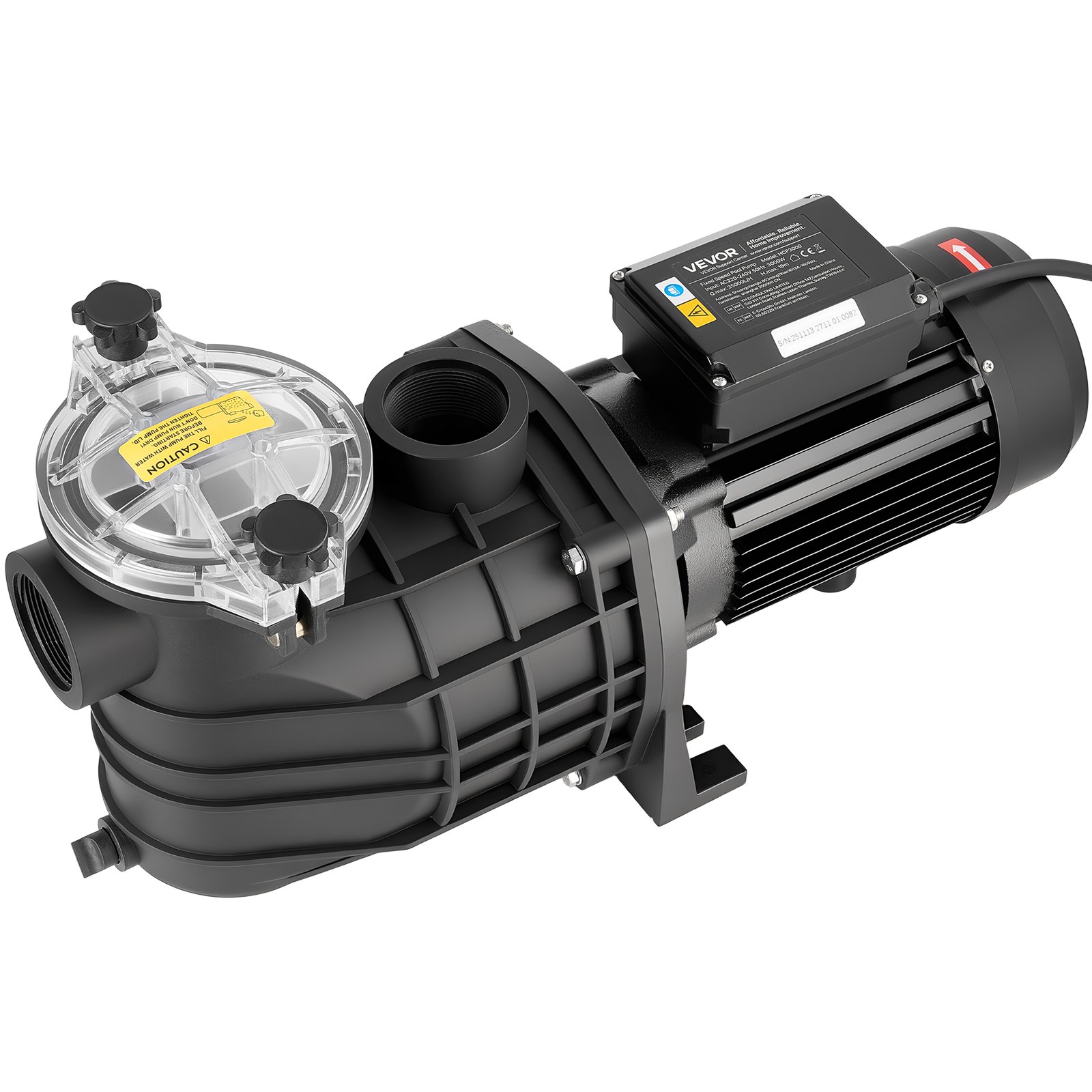 VEVOR Pool Pump, 3000W, 35,000 L/H Max Flow Single Speed Swimming Pool Pump, AC 220-240V, 2860 RPM, 19 m Max Head, with 24-Hour Timer & Filter Basket, for Above-Ground & In-Ground Pools, Hot Tubs, Spas