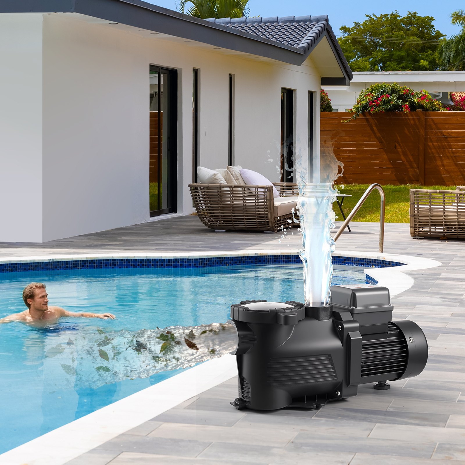 VEVOR Pool Pump, 550W, 14,000 L/H Max Flow Single Speed Swimming Pool Pump, AC 220-240V, 3450 RPM, 12 m Max Head, with 24-Hour Timer & Filter Basket, for Above-Ground & In-Ground Pools, Hot Tubs, Spas