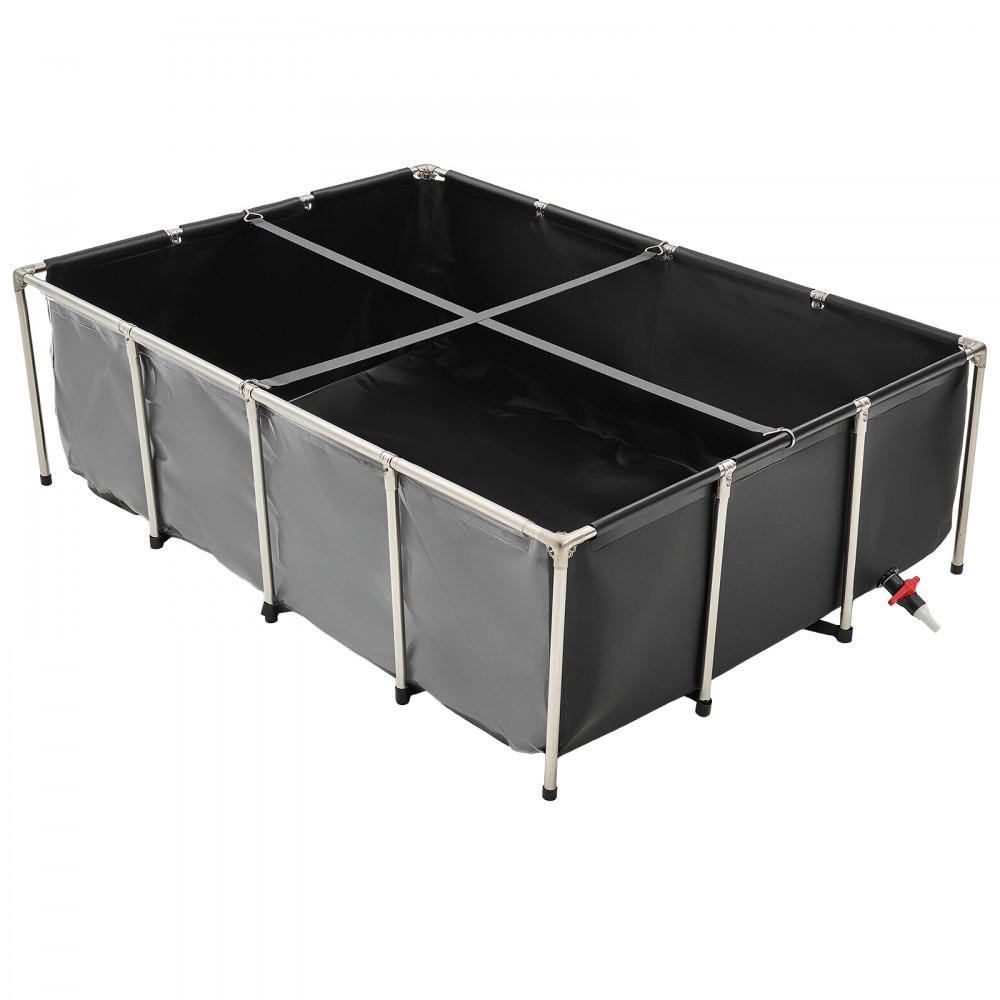 VEVOR Canvas Fish Pond, 1781.3L Above Ground Fish Pond, PVC Koi Tank with Clear Viewing Panel, Rectangular Goldfish Tank with Stainless Steel Frame & Drain Valve, for Breeding Koi, Irrigation(Black)
