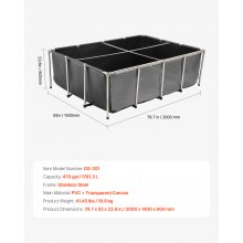 Canvas Fish Pond Above Ground Koi Tank 470 Gal with Clear Viewing Panel