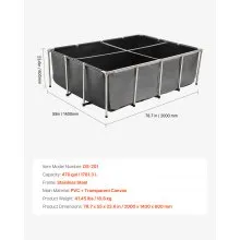 Canvas Fish Pond Above Ground Koi Tank 470 Gal with Clear Viewing Panel