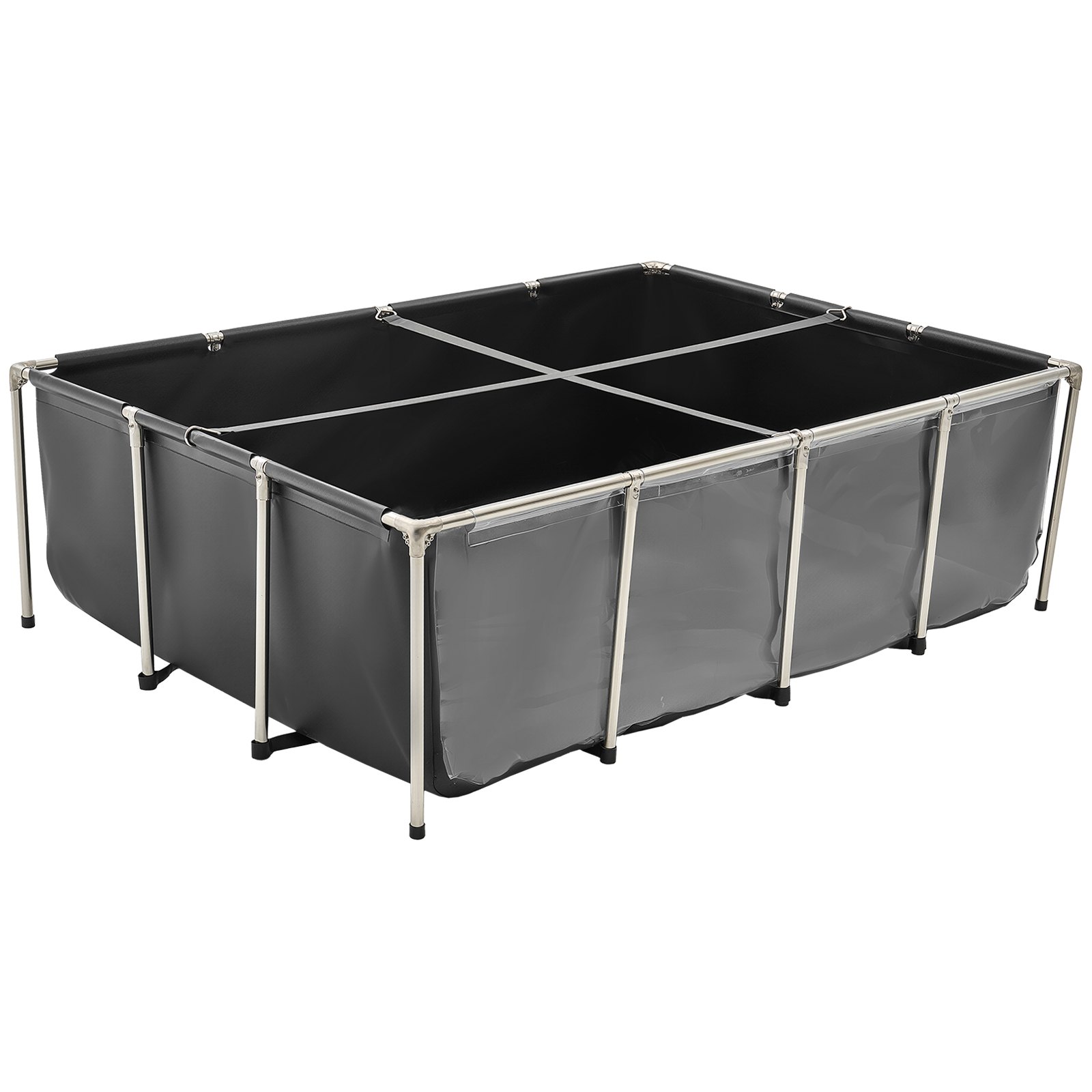 VEVOR Canvas Fish Pond, 470 Gal Above Ground Fish Pond, PVC Koi Tank with Clear Viewing Panel, Rectangular Goldfish Tank with Stainless Steel Frame & Drain Valve, for Breeding Koi, Irrigation(Black)