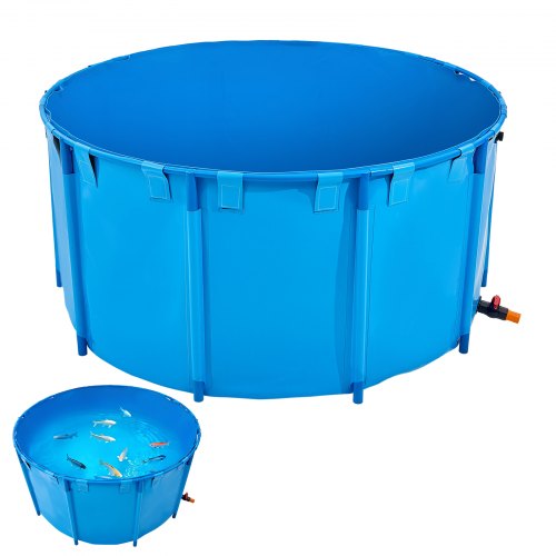 VEVOR Canvas Fish Pond Above Ground Fish Tank 818 Gal Round Koi Pond (Blue)
