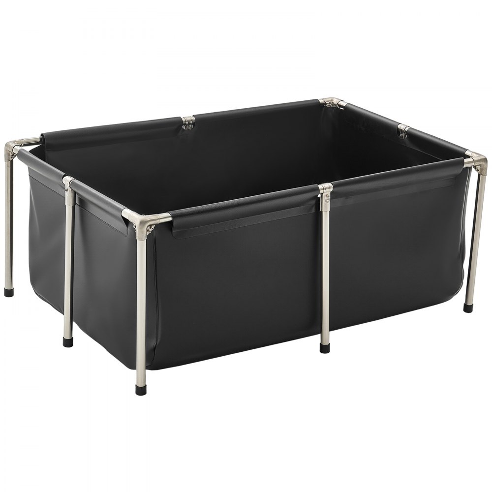 VEVOR Canvas Fish Pond, 480 L Above Ground Fish Pond, Foldable PVC Koi Tank, Rectangular Goldfish Tank with Stainless Steel Frame and Drain Valve, for Aquaculture, Koi Breeding & Irrigation (Black)