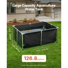 Canvas Fish Pond Above Ground Koi Tank 126.8 Gal Rectangular Pond (Black)